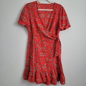Floral Red Wrap Dress
